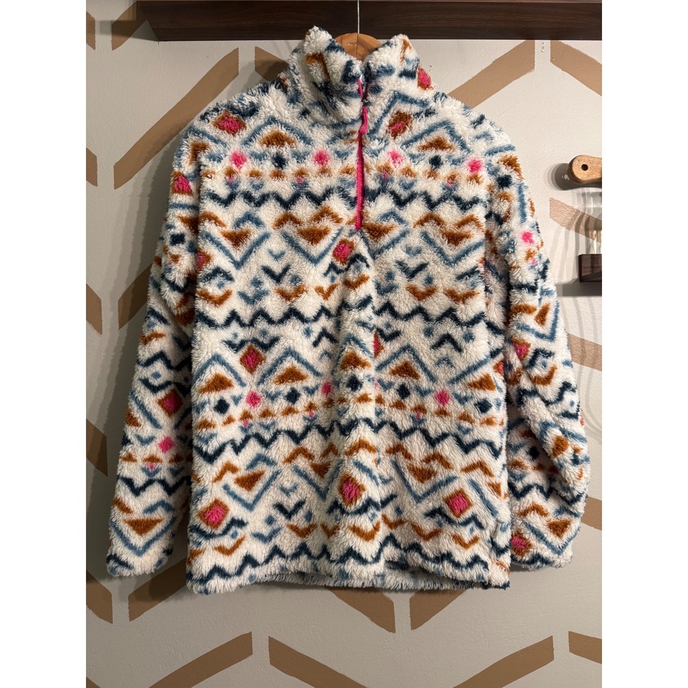 Eddie‎ Bauer Fleece Pullover Women Small Multicolor Geometric Sherpa Quarter Zip